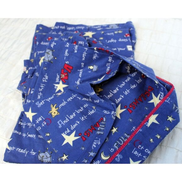 Delicates Blue Flannel Pajama Set sz L Dreams Star Moon Sleep Shirt Pants PJ - Picture 6 of 7